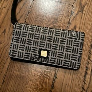 2 pcs Anne Klein Slim Wristlet black & tan with metallic gold interior